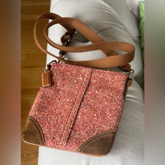 SOLD! AUTHENTIC COACH CROSSBODY HOBO SHOULDER WOOL LEATHER TRIM FRONT POCKET - Picture 2 of 11